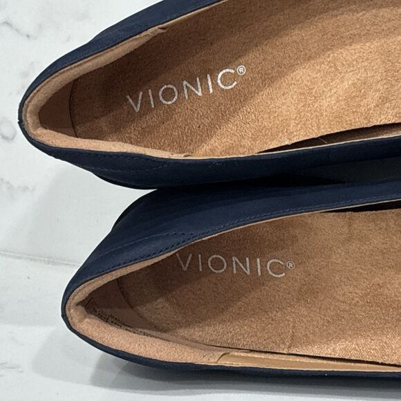 Vionic Serano Wedge Pump Womens 9.5 Blue Black Nubuck Leather Minimalist - Picture 7 of 11